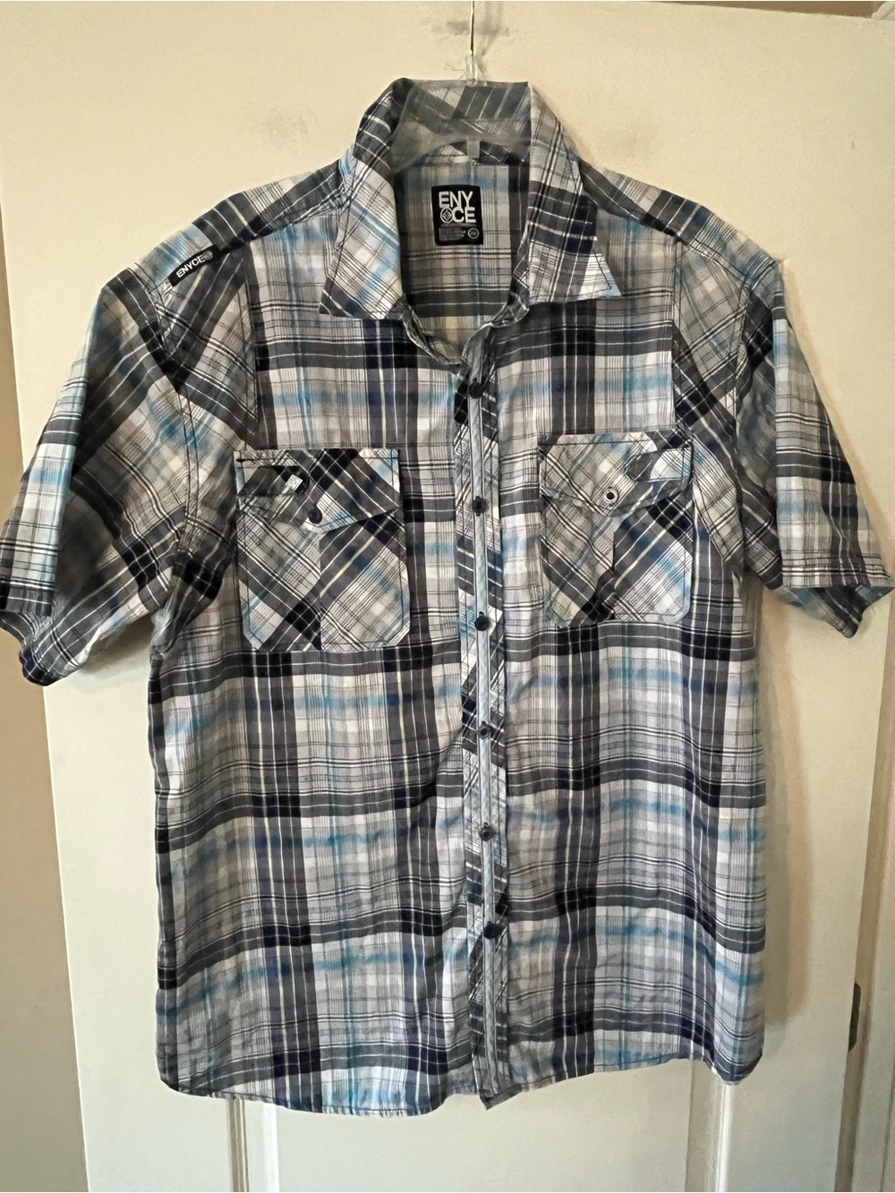 Enyce Men’s Short-Sleeve Plaid Button-Up Shirt - Gray/Blue- Size 2X